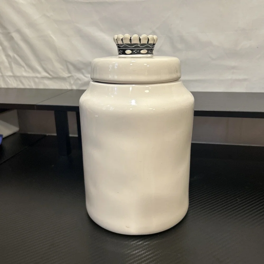 Rae Dunn Large Canister With Lid Bone Appetit Crown Finial